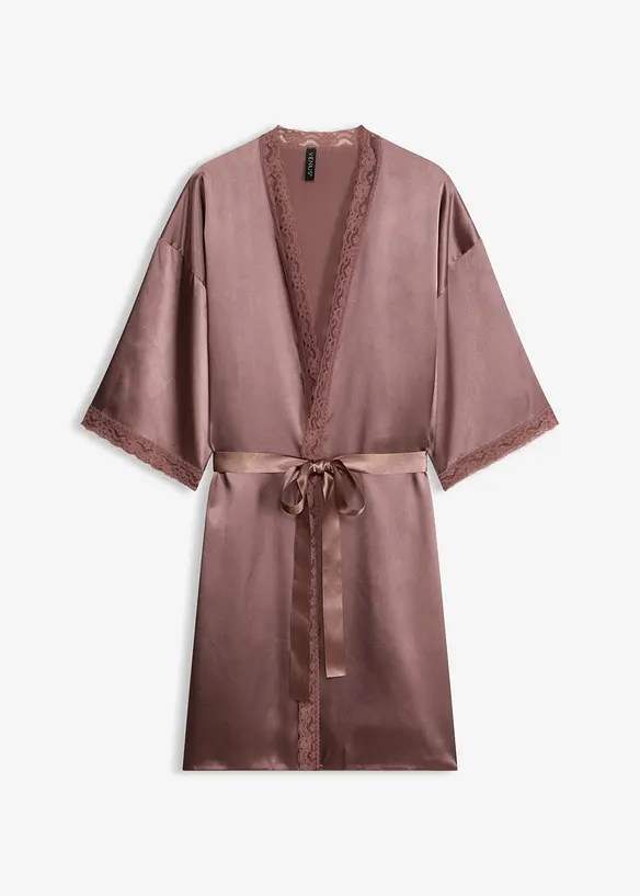 Satin Kimono in braun von vorne - bonprix
