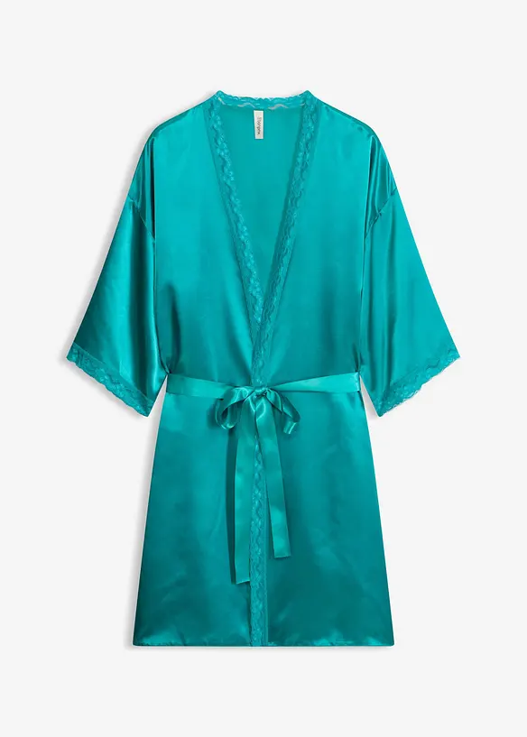 Satin Kimono in grün von vorne - bonprix