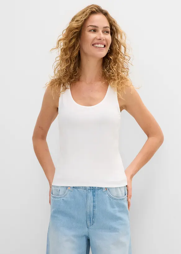 Tanktop mit Baumwolle (2er-Pack) in blau von vorne (im Anschnitt) - bonprix Tanktop mit Baumwolle (2er-Pack) in blau von vorne (im Anschnitt) - bonprix