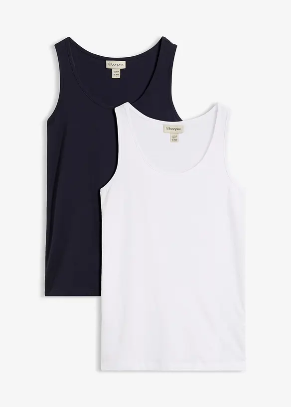 Tanktop mit Baumwolle (2er-Pack) in blau von vorne - bonprix Tanktop mit Baumwolle (2er-Pack) in blau von vorne - bonprix
