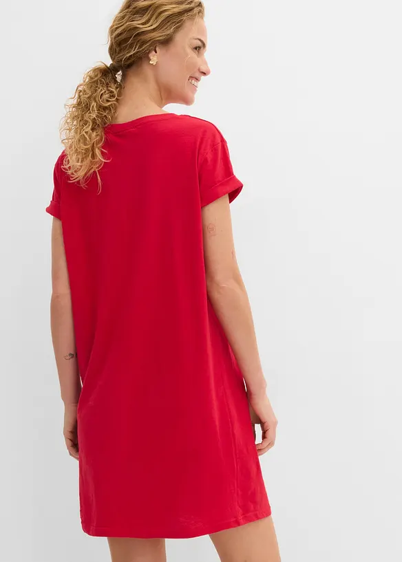 Shirtkleid aus reiner Bio-Baumwolle in rot von hinten (Totalaufnahme) - bonprix