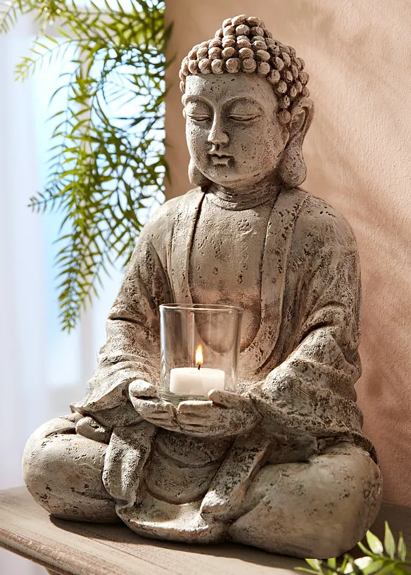 Deko-Figur Buddha mit Teelichthalter in grau (Ambiente) - bonprix