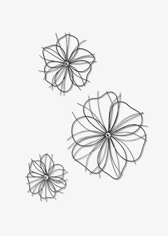 Wanddeko in Blumen-Form (3-tlg.Set) in schwarz - bonprix