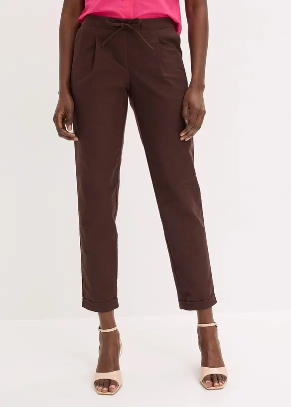 Leinenhose aus einem Leinen-Mix in braun von vorne - bonprix