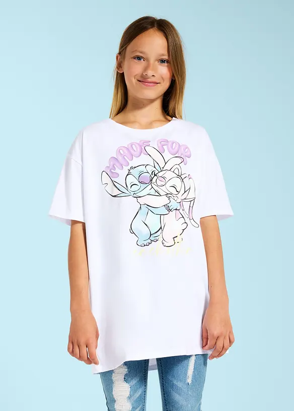 Disney Stitch Oversize-Shirt in weiß von vorne (im Anschnitt) - Lilo & Stitch