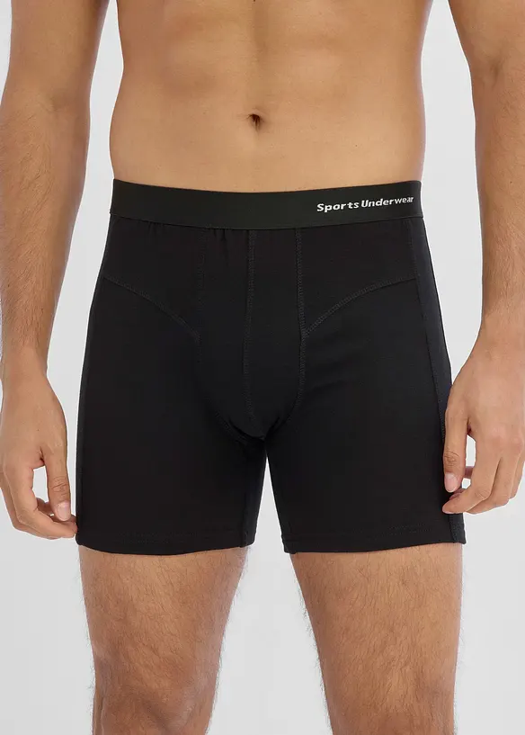 Boxershorts eng, mittellang mit Bio-Baumwolle (3er Pack) in schwarz von vorne - bonprix