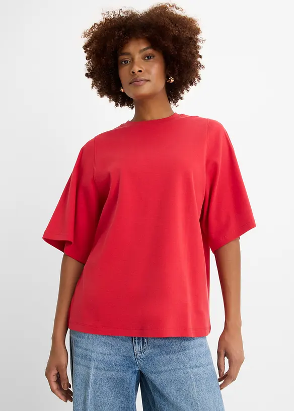 Oversize-Shirt aus reiner Bio-Baumwolle in rot von vorne (im Anschnitt) - bonprix