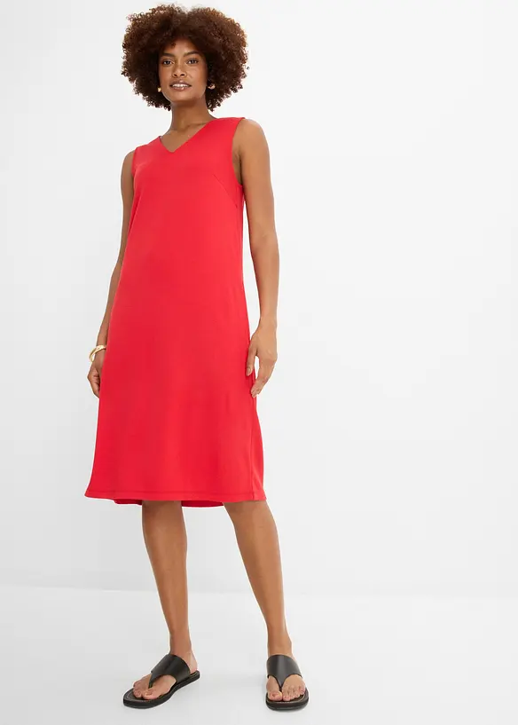 Shirtkleid aus Punto di Roma in rot von vorne (Totalaufnahme) - bonprix