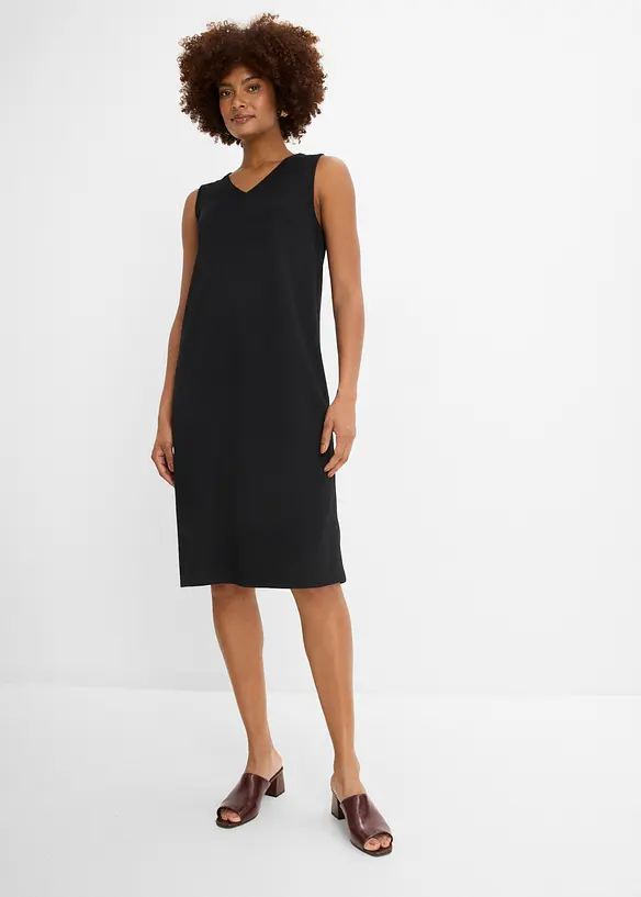 Shirtkleid aus Punto di Roma in schwarz von vorne (Totalaufnahme) - bonprix