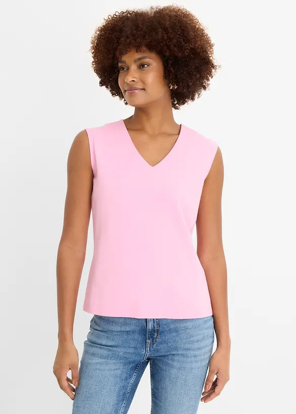 Shirt mit V-Ausschnitt mit reiner Bio-Baumwolle in rosa von vorne (im Anschnitt) - bonprix Shirt mit V-Ausschnitt mit reiner Bio-Baumwolle in rosa von vorne (im Anschnitt) - bonprix