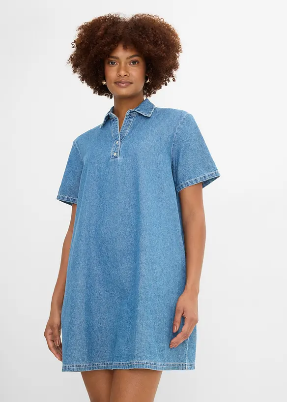 Oversize Jeanskleid aus Bio-Baumwolle in blau von vorne (Totalaufnahme) - bonprix Oversize Jeanskleid aus Bio-Baumwolle in blau von vorne (Totalaufnahme) - bonprix
