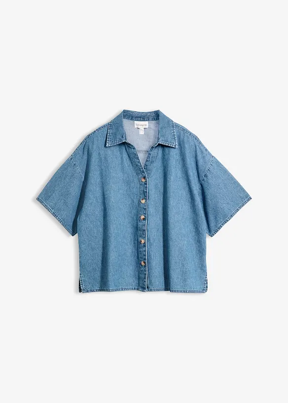 Oversized Jeans-Tunikabluse aus Bio-Baumwolle in blau von vorne - bonprix Oversized Jeans-Tunikabluse aus Bio-Baumwolle in blau von vorne - bonprix
