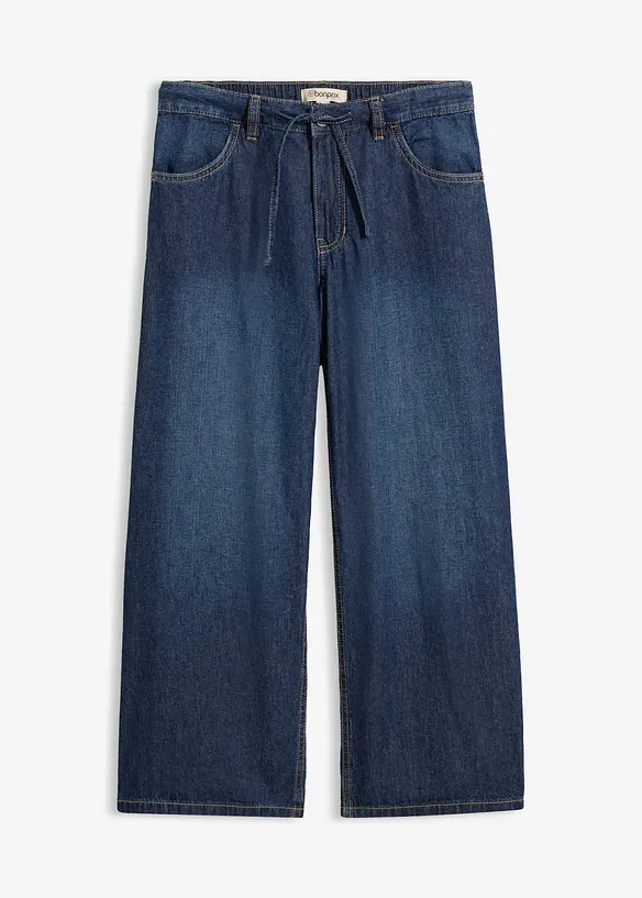Wide-Leg-Jeans, cropped in blau von vorne - bonprix