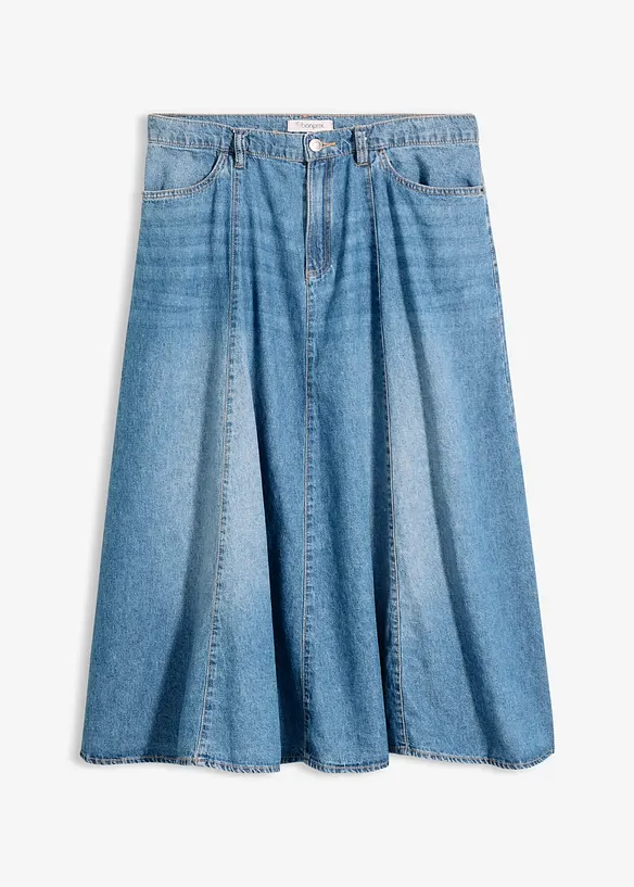 Leichter Jeansrock mit verstellbarem Bund in blau von vorne - bonprix