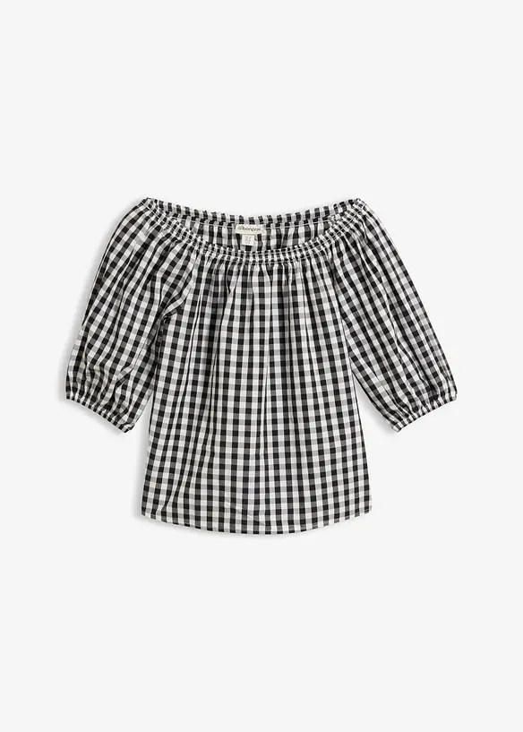 Carmenbluse aus reiner Baumwolle in schwarz von vorne - bonprix Carmenbluse aus reiner Baumwolle in schwarz von vorne - bonprix