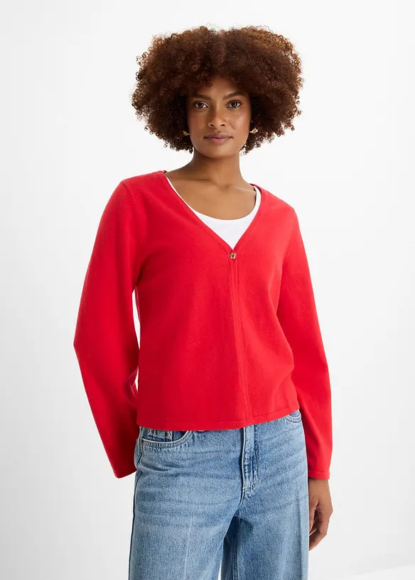 Feinstrickjacke aus Baumwoll-Mix in rot von vorne (im Anschnitt) - bonprix