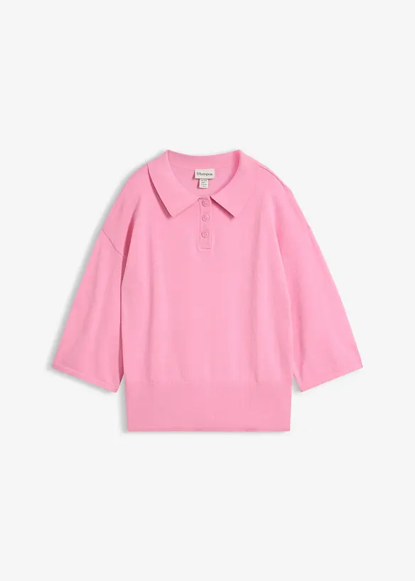 Polo-Pullover aus Baumwoll-Mix in rosa von vorne - bonprix