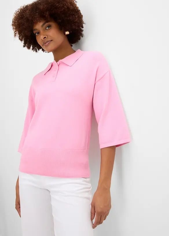 Polo-Pullover aus Baumwoll-Mix in rosa von vorne (im Anschnitt) - bonprix