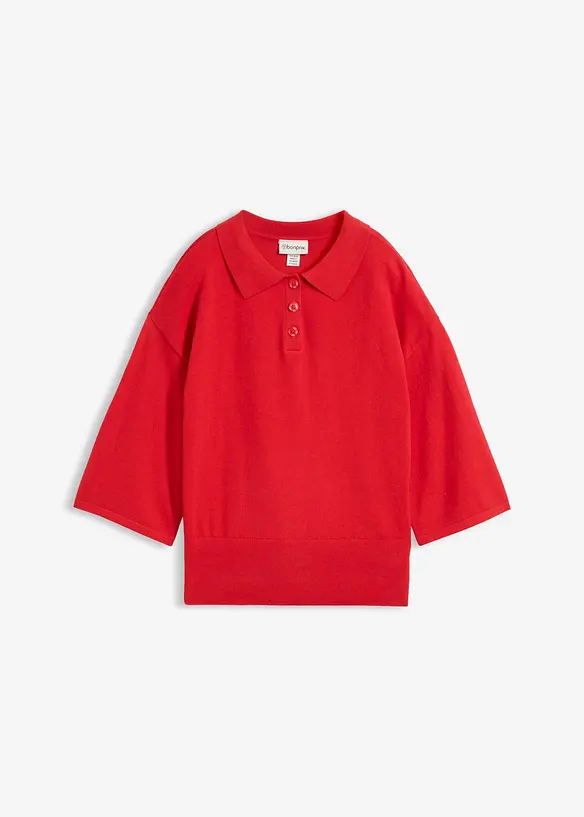 Polo-Pullover aus Baumwoll-Mix in rot von vorne - bonprix