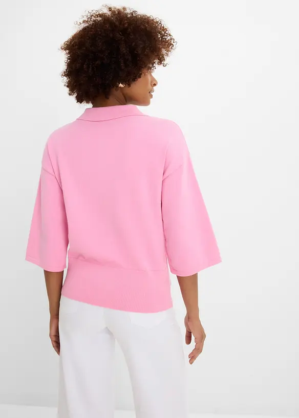Polo-Pullover aus Baumwoll-Mix in rosa von hinten (im Anschnitt) - bonprix