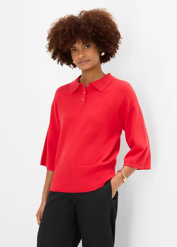 Polo-Pullover aus Baumwoll-Mix in rot von vorne (im Anschnitt) - bonprix