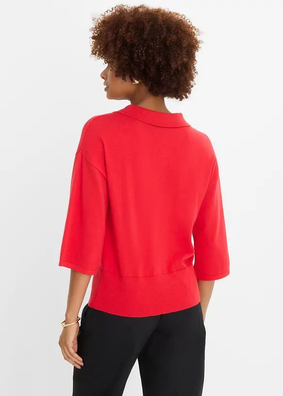 Polo-Pullover aus Baumwoll-Mix in rot von hinten (im Anschnitt) - bonprix