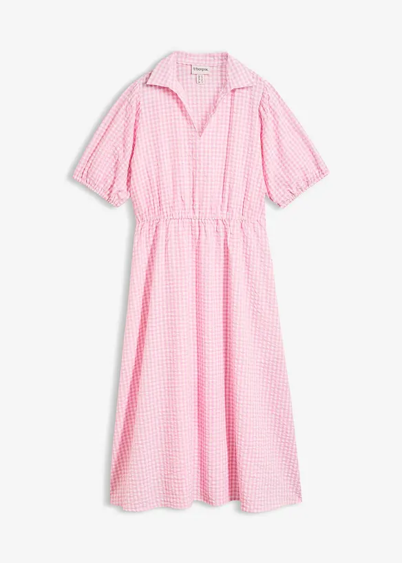 Seersucker-Midikleid aus reiner Baumwolle in rosa von vorne - bonprix Seersucker-Midikleid aus reiner Baumwolle in rosa von vorne - bonprix