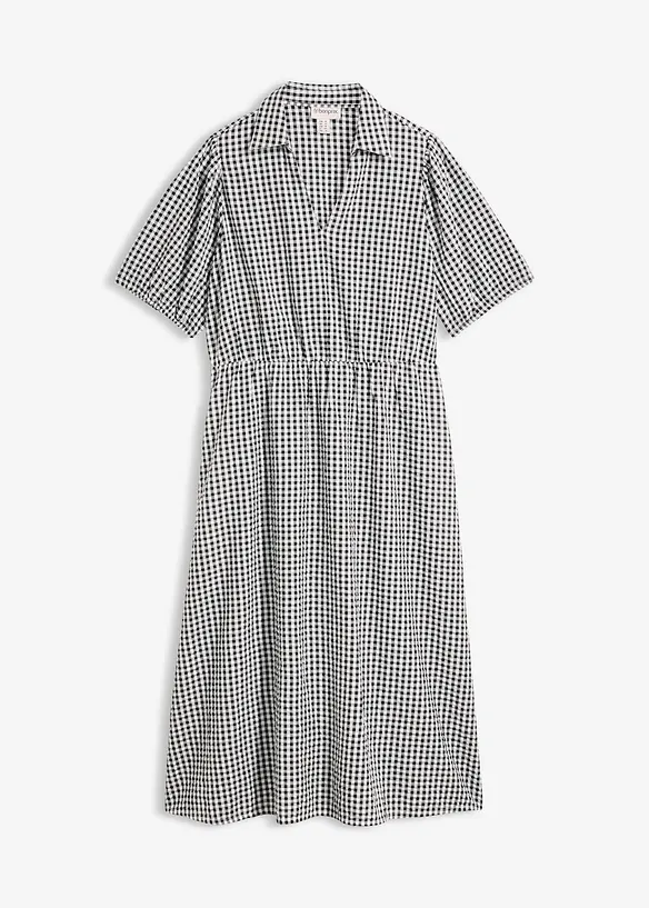 Seersucker-Midikleid aus reiner Baumwolle in schwarz von vorne - bonprix Seersucker-Midikleid aus reiner Baumwolle in schwarz von vorne - bonprix