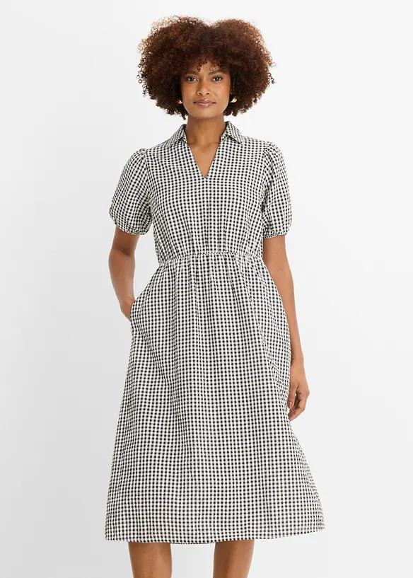 Seersucker-Midikleid aus reiner Baumwolle in schwarz von vorne (Totalaufnahme) - bonprix Seersucker-Midikleid aus reiner Baumwolle in schwarz von vorne (Totalaufnahme) - bonprix