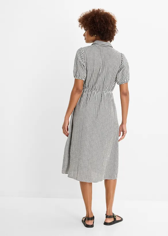 Seersucker-Midikleid aus reiner Baumwolle in schwarz von hinten (Totalaufnahme) - bonprix Seersucker-Midikleid aus reiner Baumwolle in schwarz von hinten (Totalaufnahme) - bonprix
