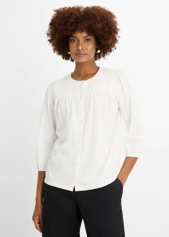Flammgarn-Shirtbluse aus reiner Bio-Baumwolle in weiß von vorne (im Anschnitt) - bonprix