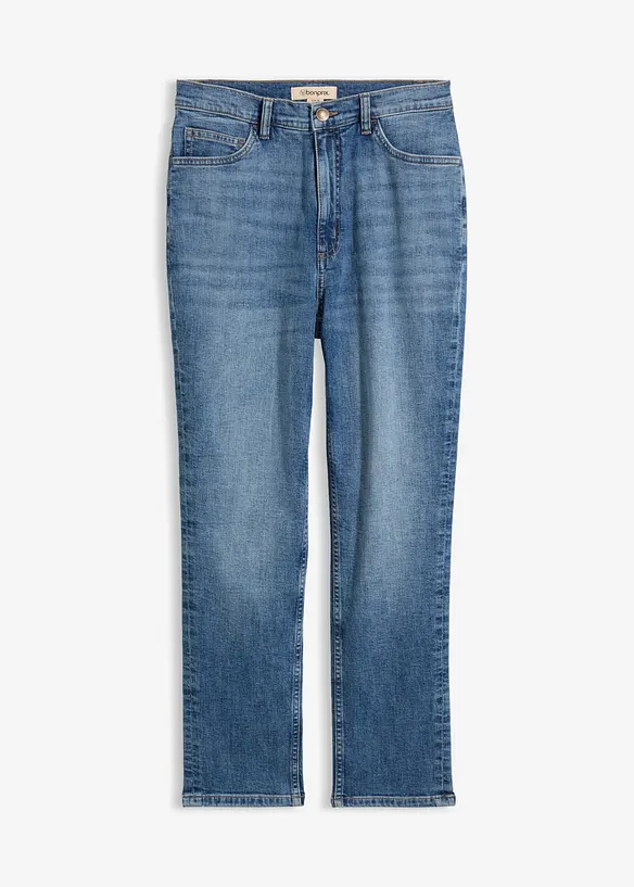 Slim-Fit-Jeans High Waist cropped in blau von vorne - bonprix