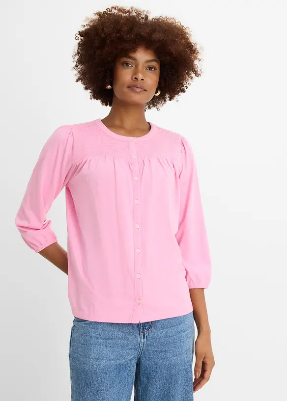 Flammgarn-Shirtbluse aus reiner Bio-Baumwolle in rosa von vorne (im Anschnitt) - bonprix