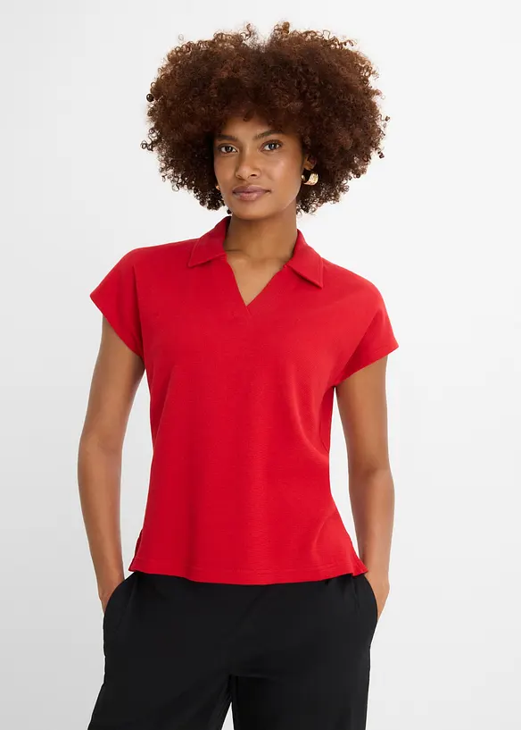 Poloshirt aus reiner Bio-Baumwolle in Waffeloptik in rot von vorne (im Anschnitt) - bonprix Poloshirt aus reiner Bio-Baumwolle in Waffeloptik in rot von vorne (im Anschnitt) - bonprix