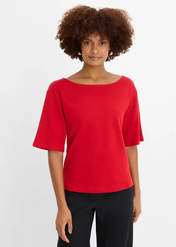 Shirt aus Bio-Baumwolle in Waffeloptik in rot von vorne (im Anschnitt) - bonprix Shirt aus Bio-Baumwolle in Waffeloptik in rot von vorne (im Anschnitt) - bonprix