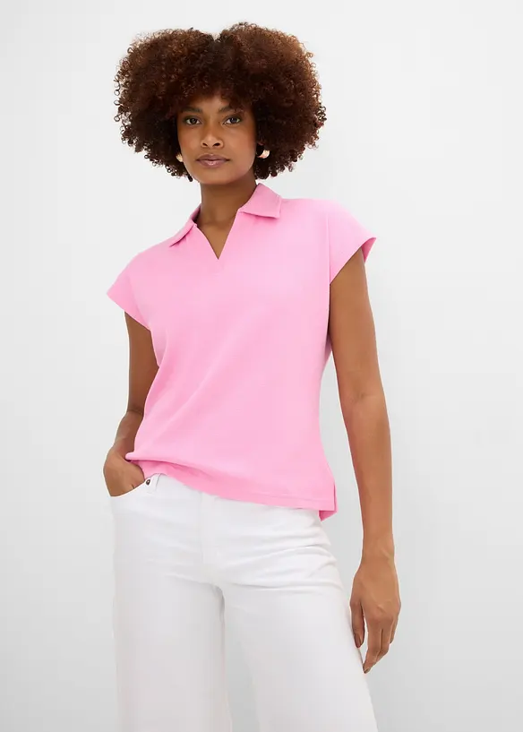 Poloshirt aus reiner Bio-Baumwolle in Waffeloptik in rosa von vorne (im Anschnitt) - bonprix Poloshirt aus reiner Bio-Baumwolle in Waffeloptik in rosa von vorne (im Anschnitt) - bonprix