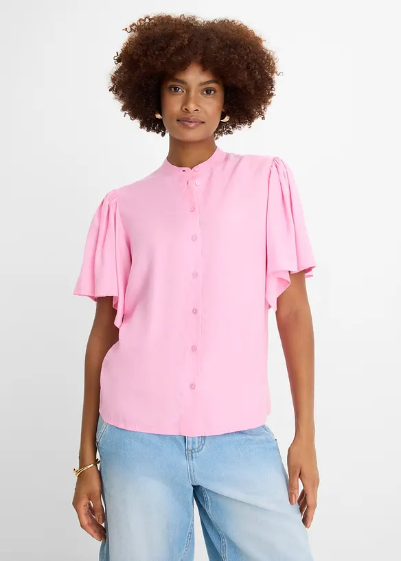 Bluse aus fließender Viskose in rosa von vorne (im Anschnitt) - bonprix