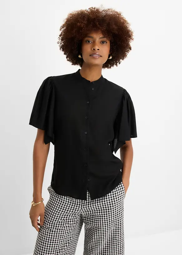 Bluse aus fließender Viskose in schwarz von vorne (im Anschnitt) - bonprix