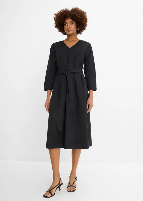 A-Linien Kleid aus Baumwolle in schwarz von vorne (Totalaufnahme) - bonprix A-Linien Kleid aus Baumwolle in schwarz von vorne (Totalaufnahme) - bonprix