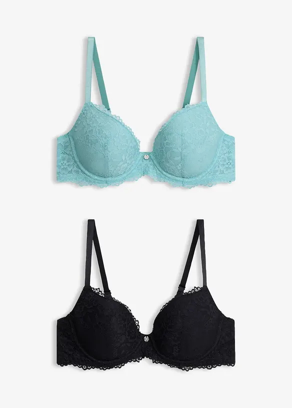 Push Up BH aus zarter Spitze (2er Pack) in grün von vorne - bonprix