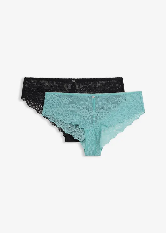Brazilslip aus zarter Spitze (2er Pack) in grün von vorne - bonprix