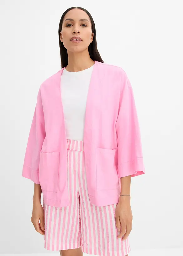 Kimono-Bluse aus Leinen-Viskose-Mix in rosa von vorne (im Anschnitt) - bonprix