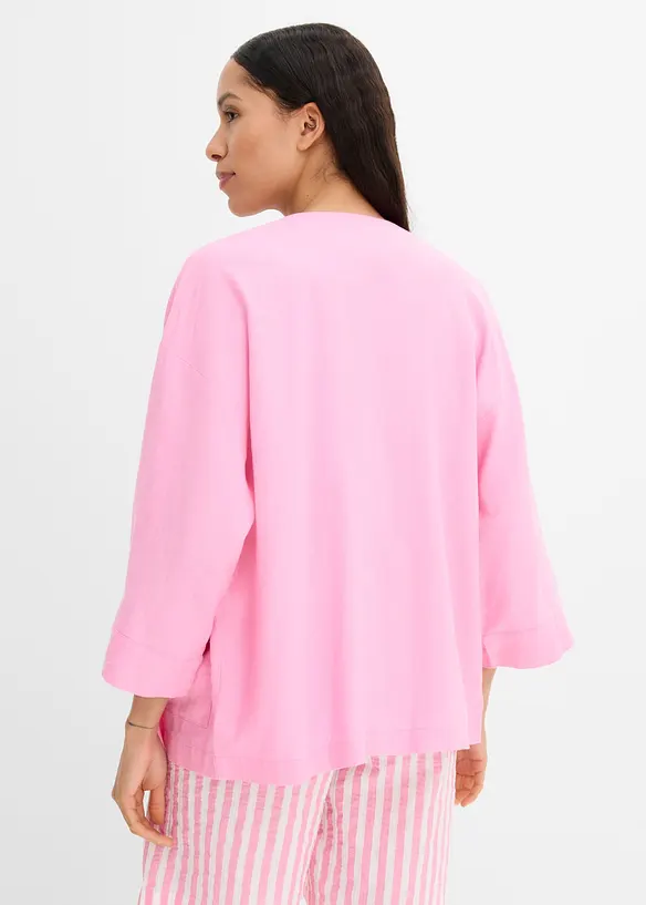 Kimono-Bluse aus Leinen-Viskose-Mix in rosa von hinten (im Anschnitt) - bonprix