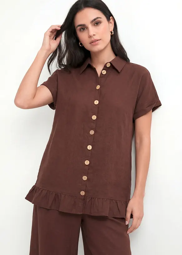 Oversize-Bluse aus Leinen-Baumwoll-Mix in braun von vorne (im Anschnitt) - bonprix Oversize-Bluse aus Leinen-Baumwoll-Mix in braun von vorne (im Anschnitt) - bonprix