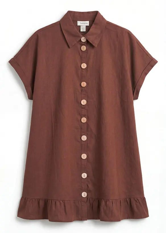 Oversize-Bluse aus Leinen-Baumwoll-Mix in braun von vorne - bonprix Oversize-Bluse aus Leinen-Baumwoll-Mix in braun von vorne - bonprix