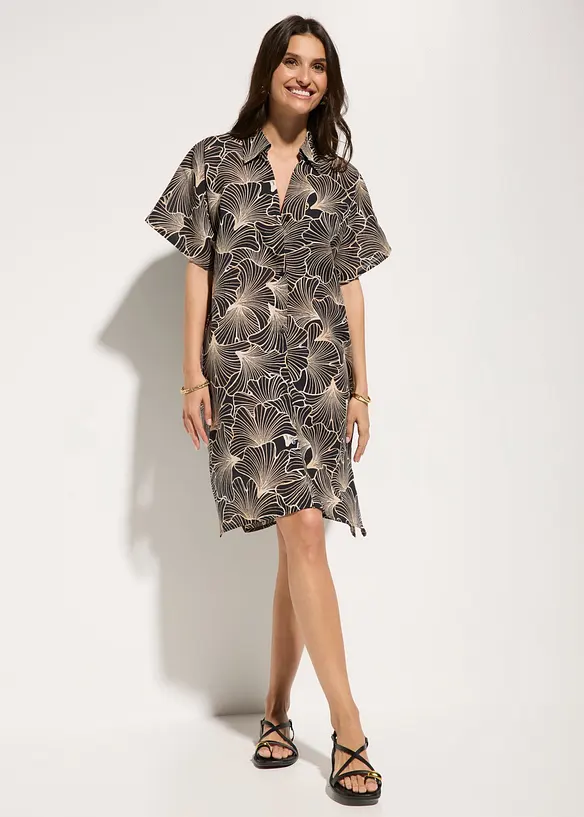 Oversize Strandbluse aus reiner Baumwolle in schwarz von vorne (im Anschnitt) - bonprix Oversize Strandbluse aus reiner Baumwolle in schwarz von vorne (im Anschnitt) - bonprix
