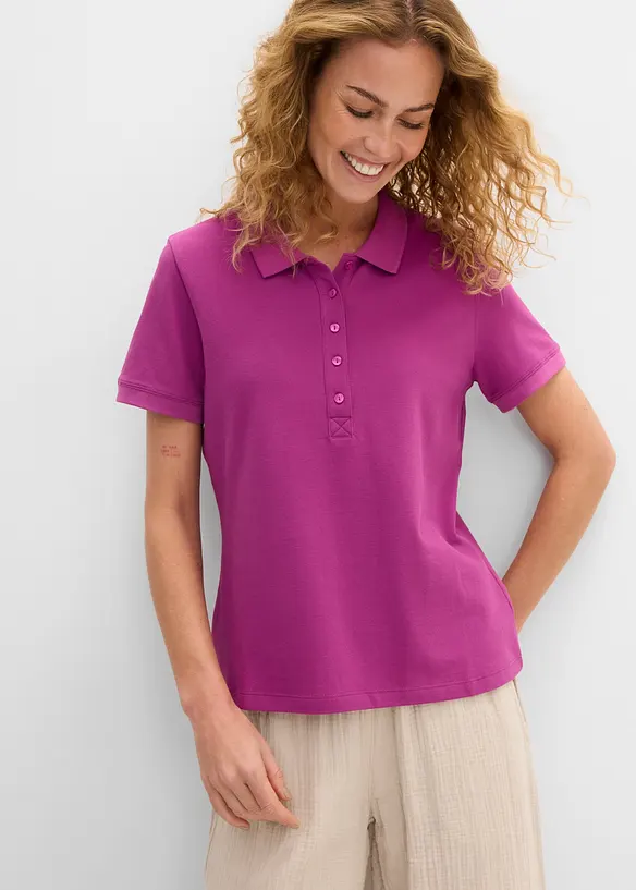 Piqué-Poloshirt aus reiner Bio-Baumwolle in lila von vorne (im Anschnitt) - bonprix
