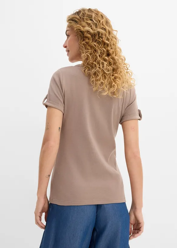 Henleyshirt aus reiner Bio-Baumwolle in braun von hinten (im Anschnitt) - bonprix