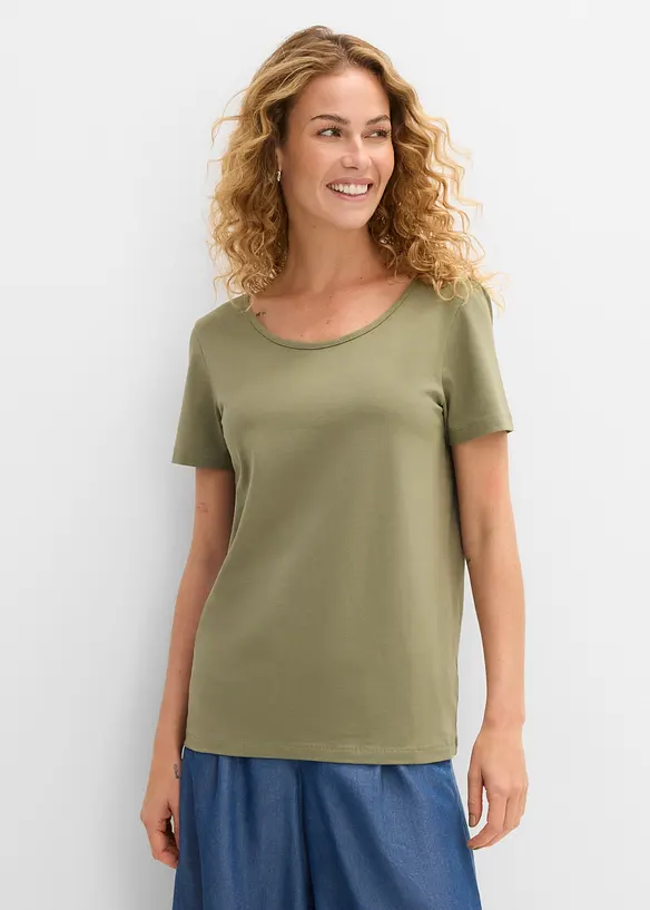 T-Shirt mit tiefem Rückenausschnitt (2er Pack) in schwarz von vorne (im Anschnitt) - bonprix