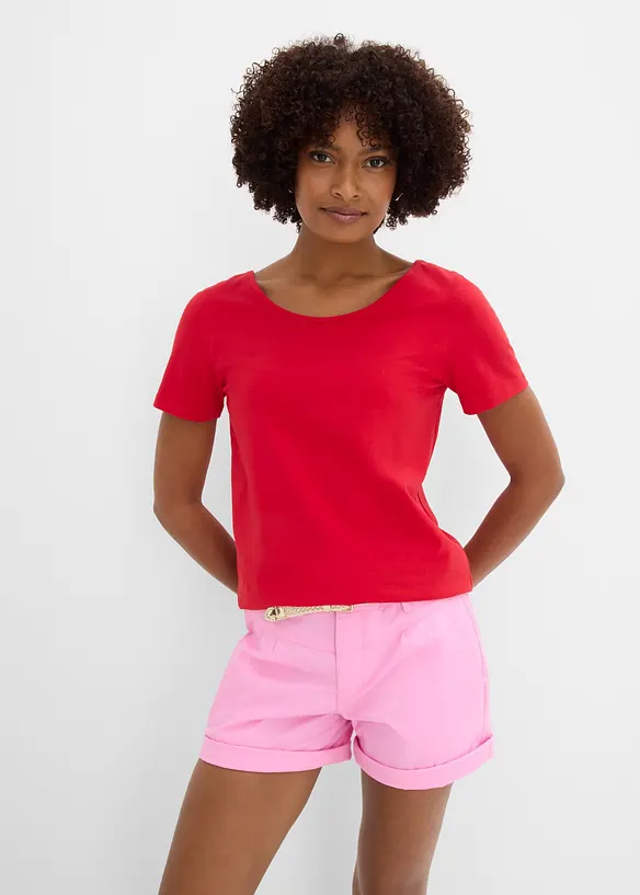 T-Shirt mit tiefem Rückenausschnitt (2er Pack) in rosa von vorne (im Anschnitt) - bonprix
